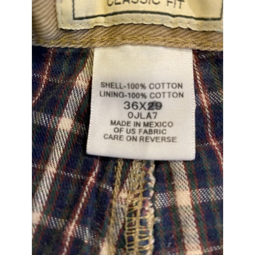 LL Bean Pants Mens 36 Beige Tan Cotton Flannel Lined Khakis Slacks 36x29